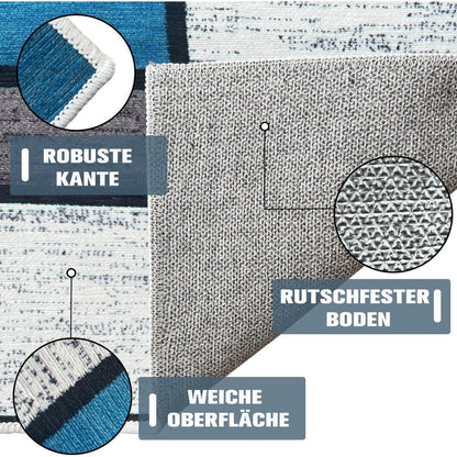 Moderner Teppich Läufer 60x120cm Blau Kariert rutschfest