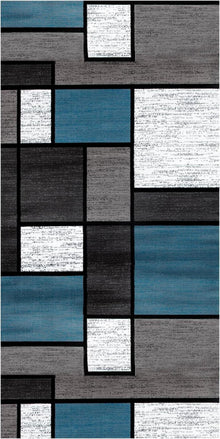Moderner Teppich Läufer 60x120cm Blau Kariert rutschfest