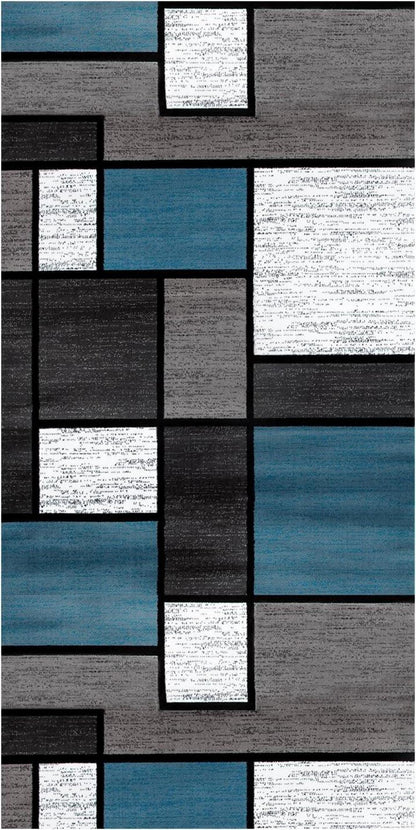 Moderner Teppich Läufer 60x120cm Blau Kariert rutschfest