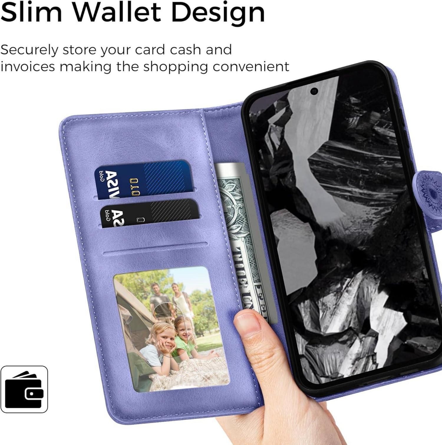 Google Pixel 8A Lederhülle Wallet Case Standfunktion Prägung