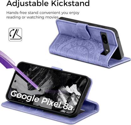 Google Pixel 8A Lederhülle Wallet Case mit Standfunktion - Lila