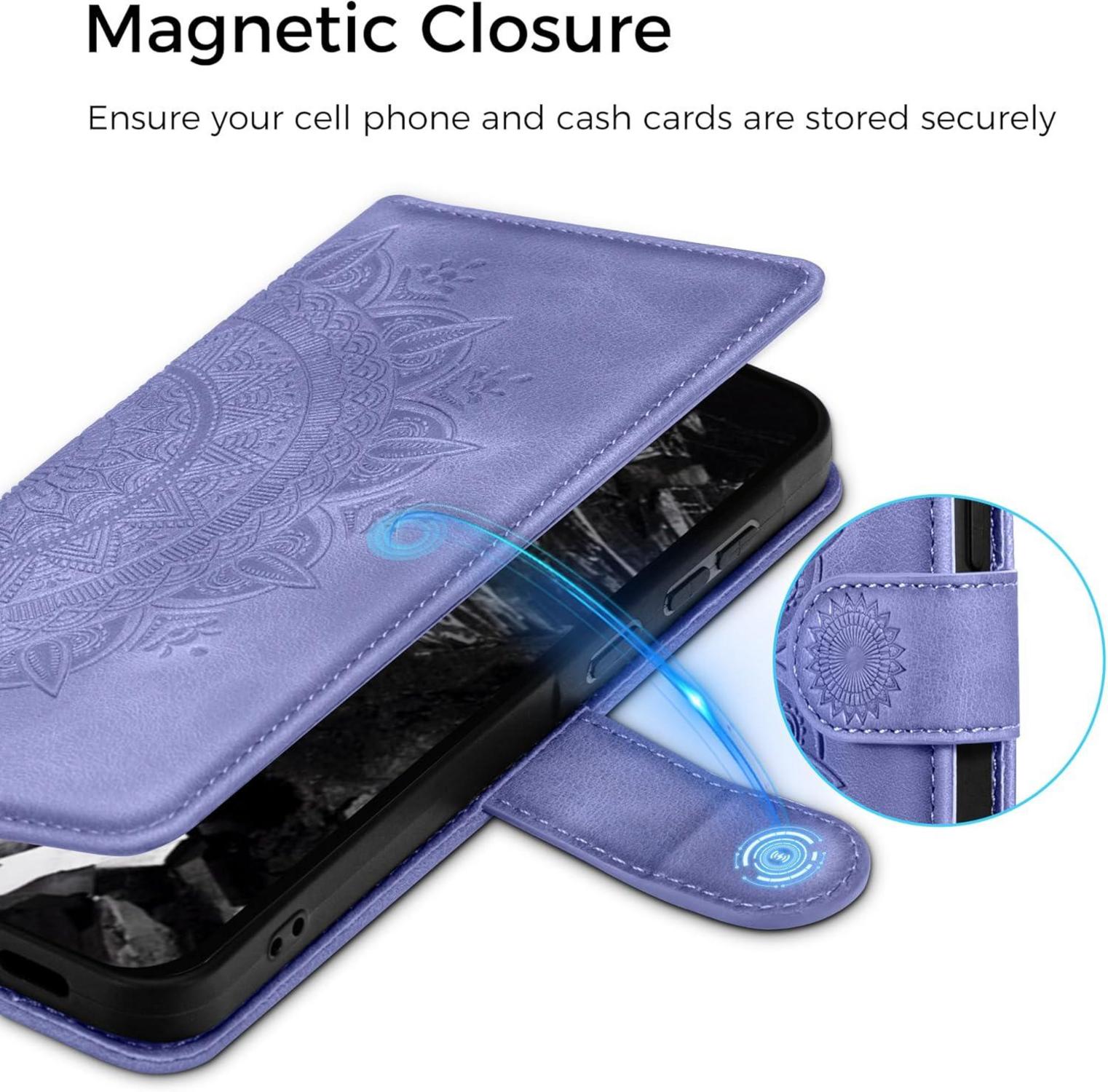 Google Pixel 8A Lederhülle Wallet Case Prägung Standfunktion - Lila