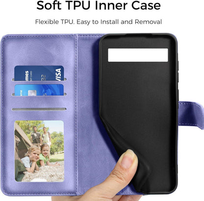 EASDNB Google Pixel 8A Leder Flip Wallet Hülle Lila mit Standfunktion