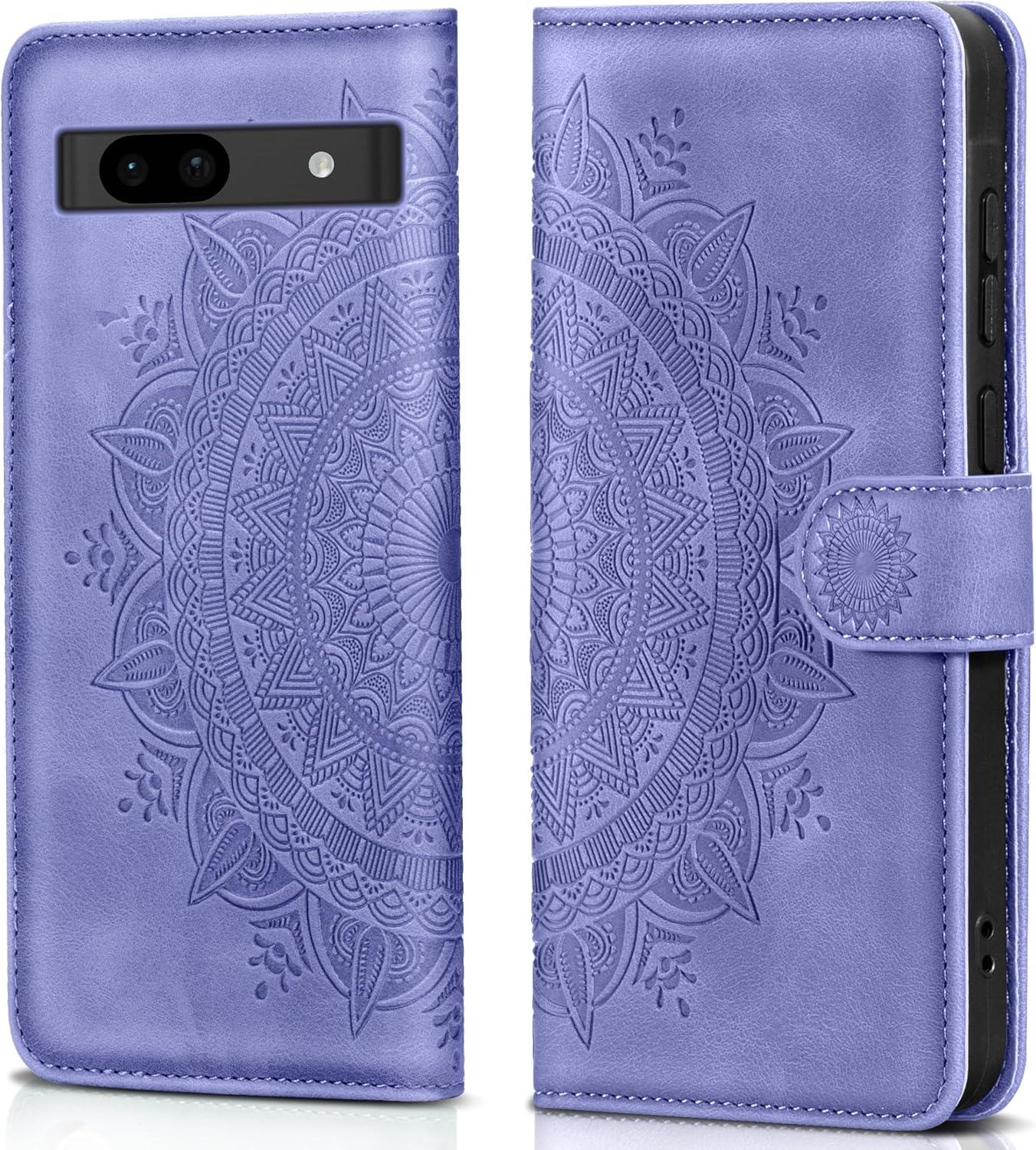 Google Pixel 8A Lederhülle Wallet Case Prägung Standfunktion - Lila