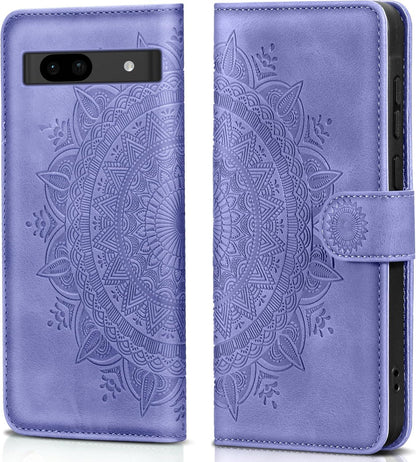 Google Pixel 8A Lederhülle Wallet Case Prägung Standfunktion - Lila