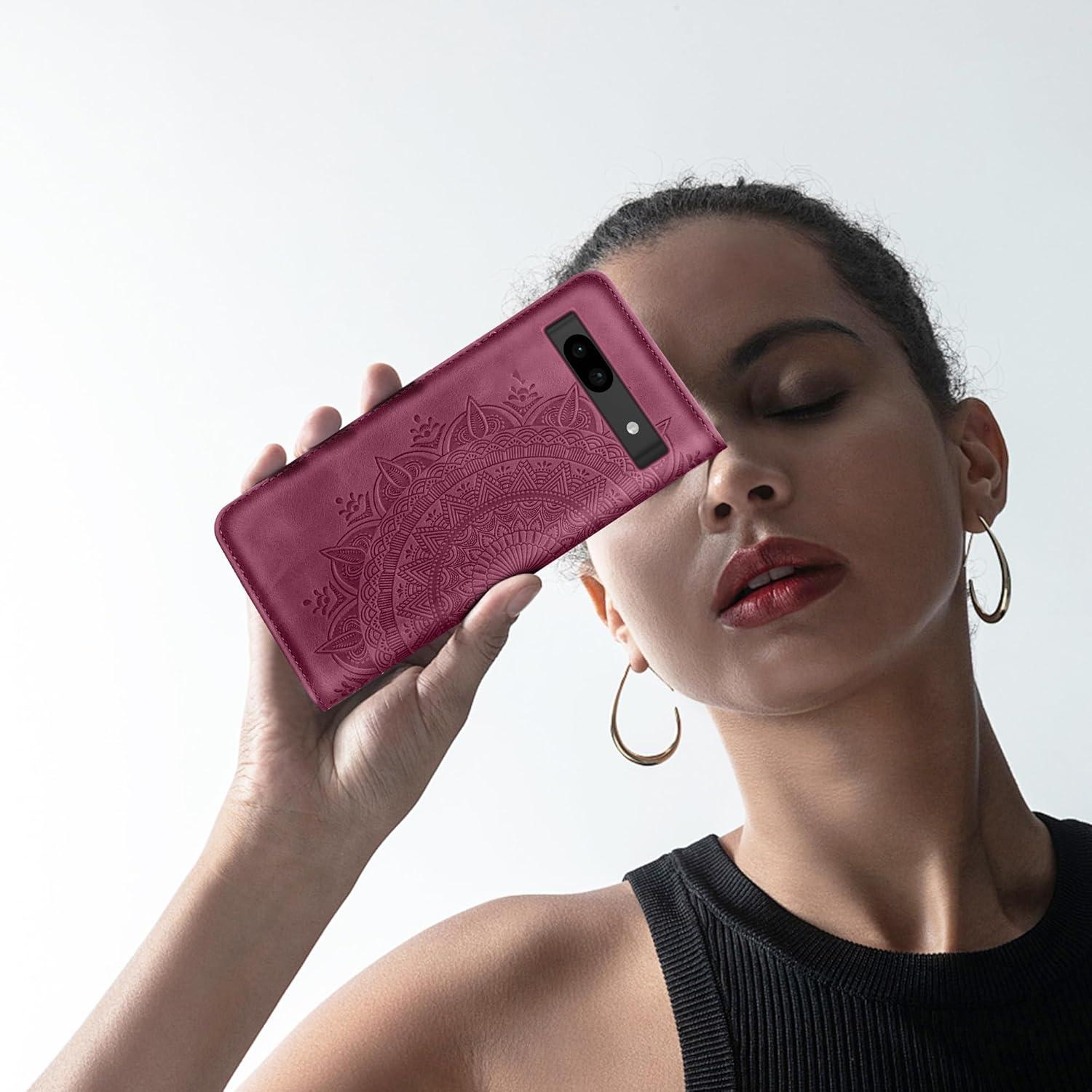 Google Pixel 8A Lederhülle Handyhülle Flip Wallet PU Case Magnet Weinrot