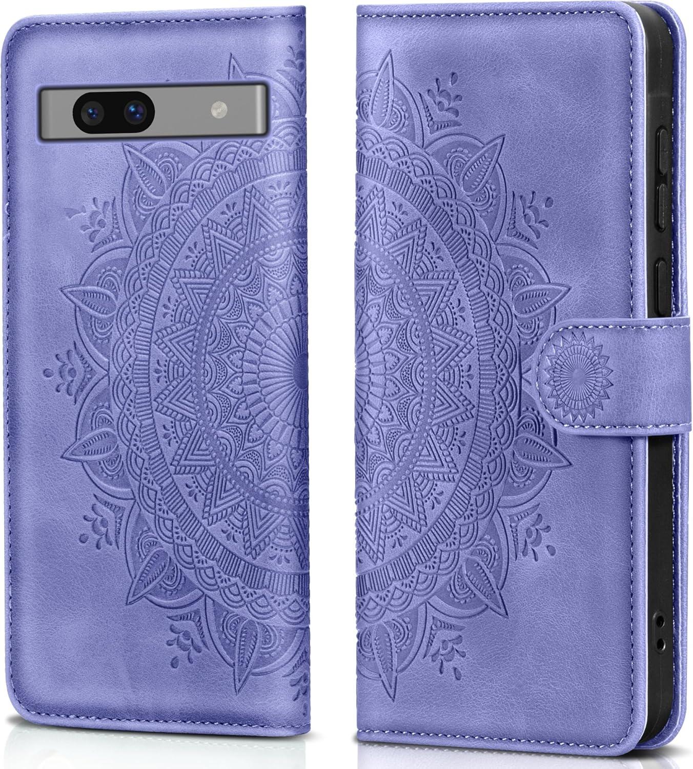 Google Pixel 7A Lederhülle Wallet Standfunktion Kartenfach Lila