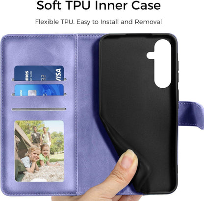 Lila Samsung Galaxy A35 5G Flip Wallet Lederhülle mit Kartenfach