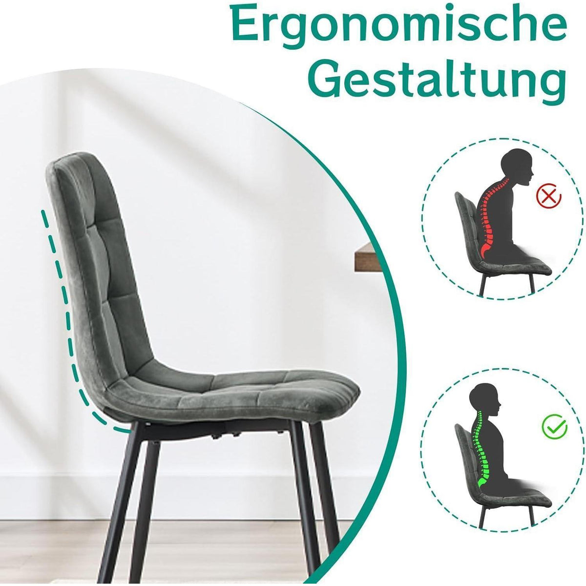 LEWE Esszimmerstühle 2er Set, Dunkelgrau, Mikrofaser-Kunstleder