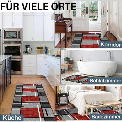Rutschfester Teppichläufer 80x120cm Modern Rot Kariert