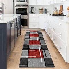 Teppich Läufer Flur rutschfest Modern 60x180cm waschbar Rot Kariert