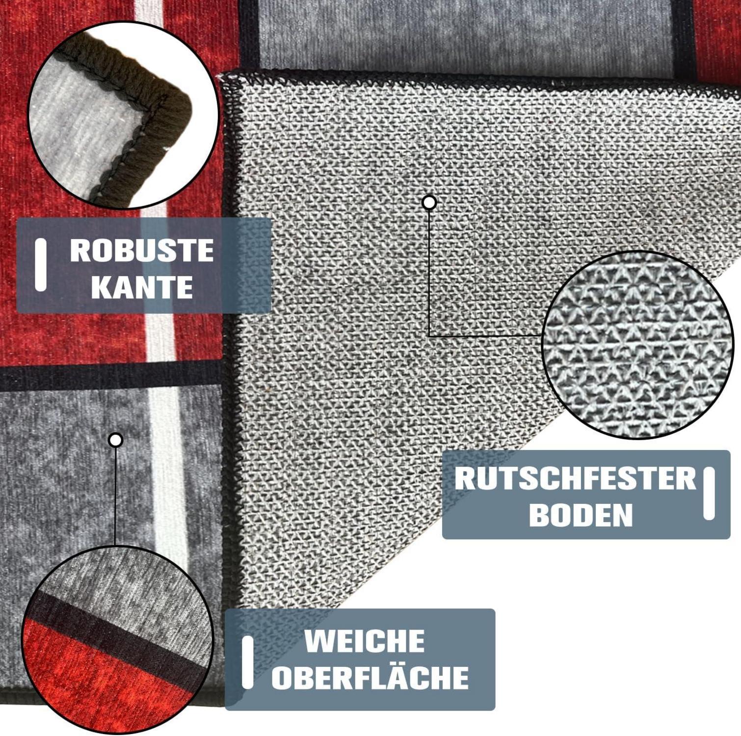 Teppich Läufer Flur rutschfest Modern 60x180cm waschbar Rot Kariert