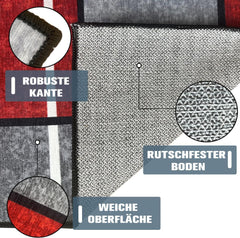 Teppich Läufer Flur rutschfest Modern 60x180cm waschbar Rot Kariert