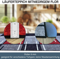 WTHYGB Teppich Läufer 60x180 cm Flur rutschfest Waschbar Modern Rot Kariert