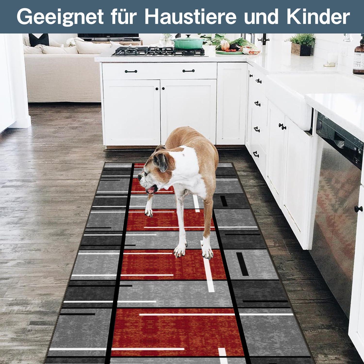Teppich Läufer Flur rutschfest 60x180cm Modern Waschbar Rot Kariert