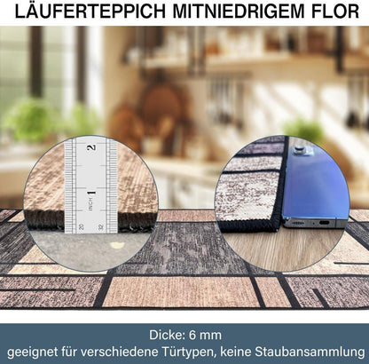 WTHYGB Teppich Läufer rutschfest 60x120cm Waschbar Beige Kariert