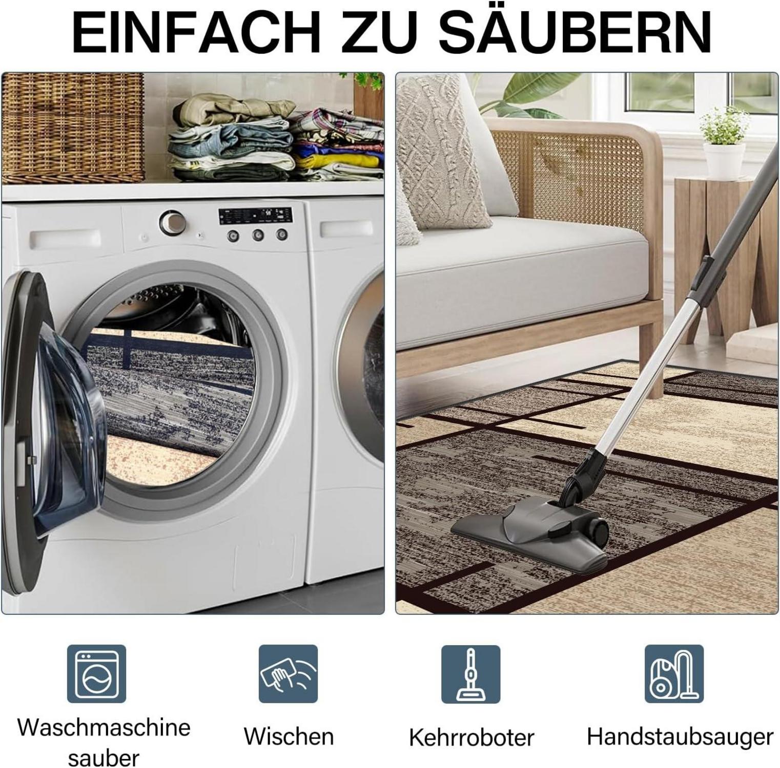 WTHYGB Teppich Läufer Flur 60x120 cm rutschfest Waschbar Beige Kariert