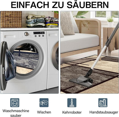 WTHYGB Teppich Läufer Flur 60x120 cm rutschfest Waschbar Beige Kariert