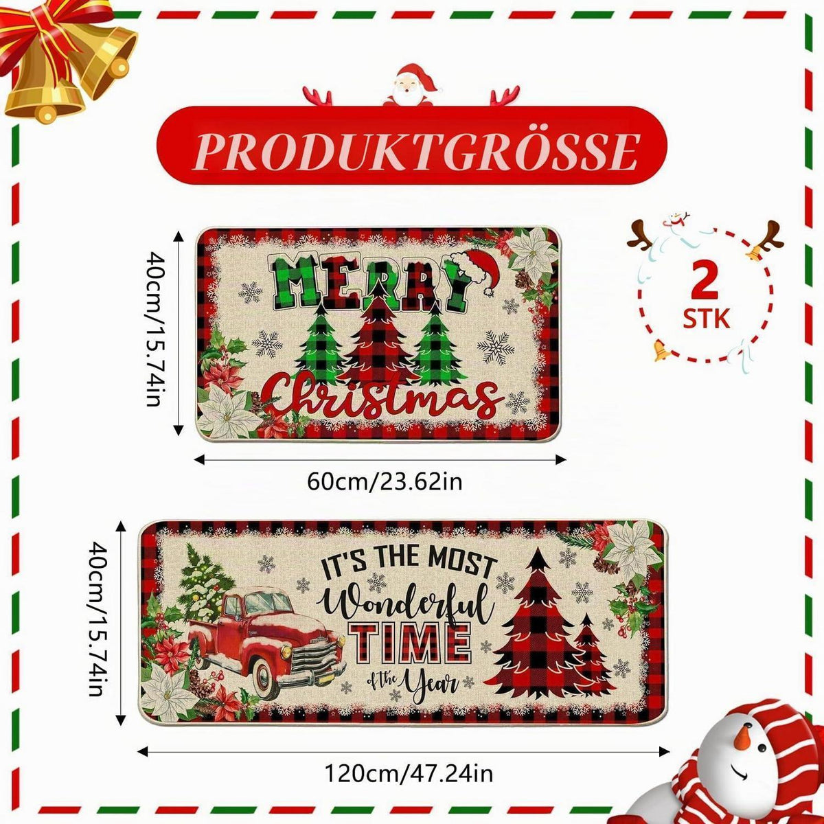 2x Weihnachtliche Fußmatte – Rutschfest & Dekorativ