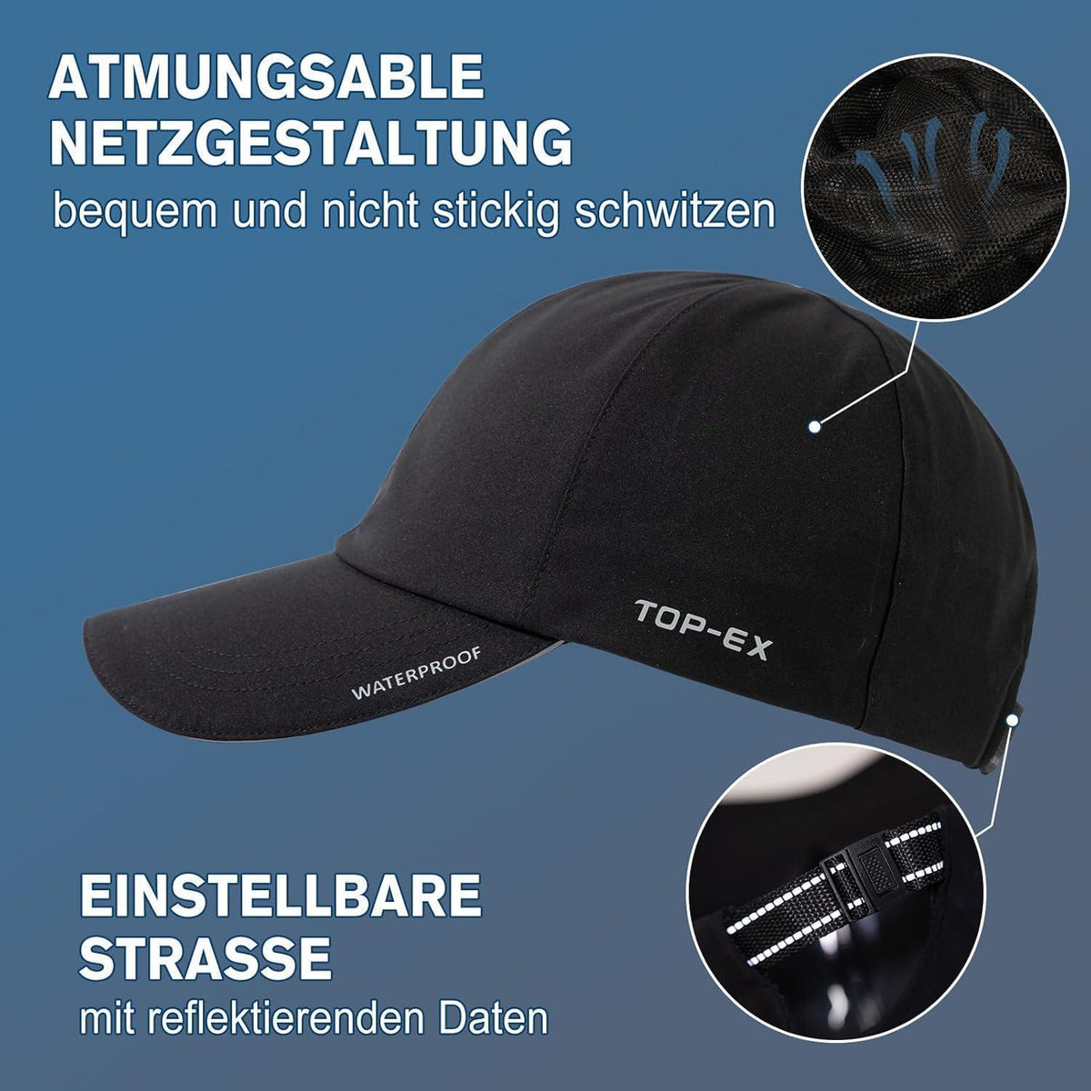 Wasserdichte Baseball Cap XL/XXL – Herren & Damen Running Cap