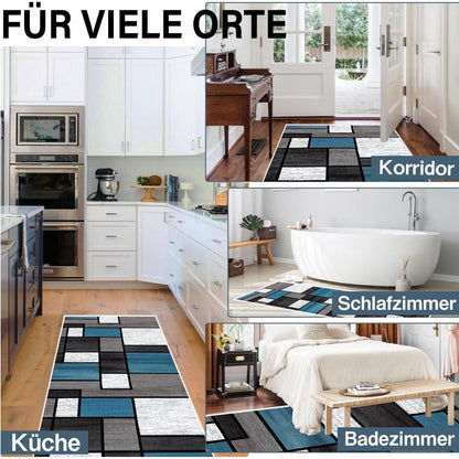Teppich Läufer Flur rutschfest 60x180 cm Beige Kariert