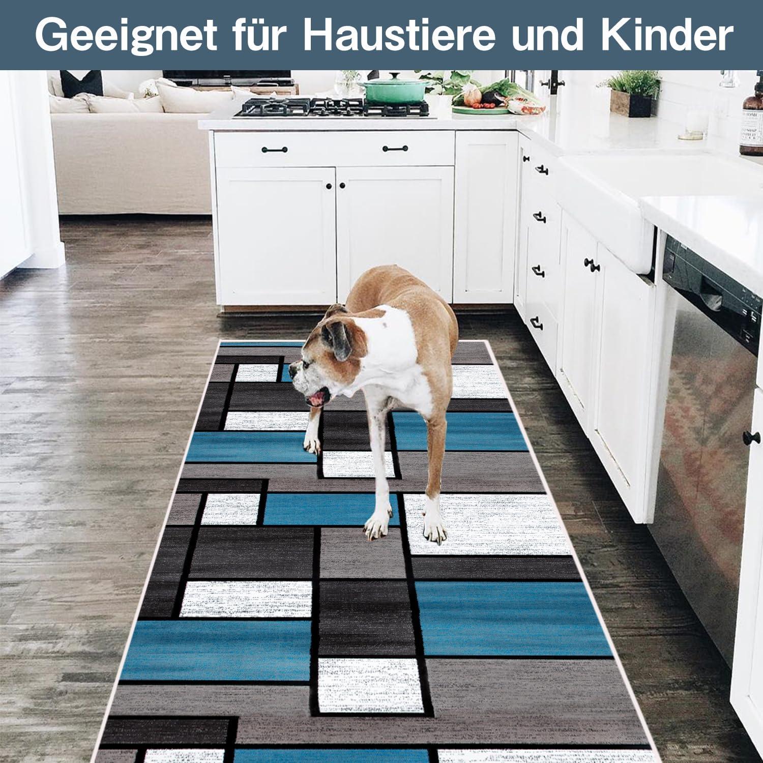 Teppichläufer Flur rutschfest 80x120cm Modern Blau Waschbar