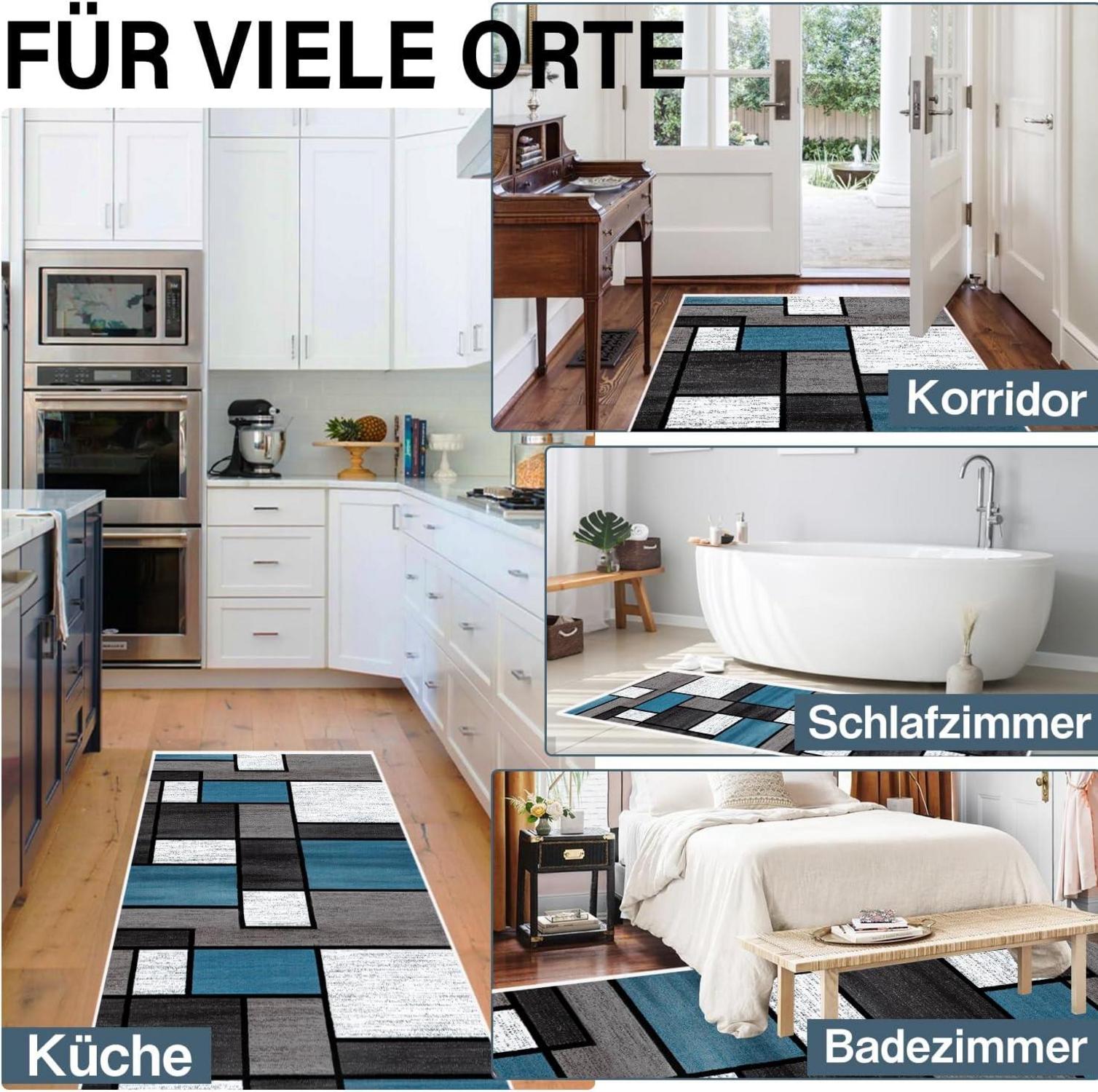 Teppichläufer Flur rutschfest 80x120cm Modern Blau Waschbar