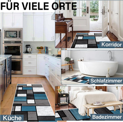 Teppichläufer Flur rutschfest 80x120cm Modern Blau Waschbar
