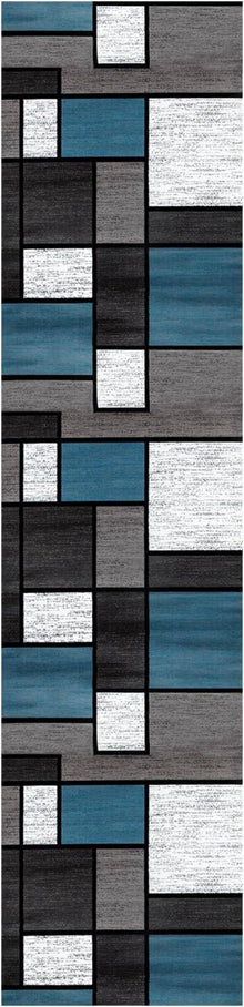 Modernes Blau Kariert Teppichläufer Flur 60x250cm rutschfest