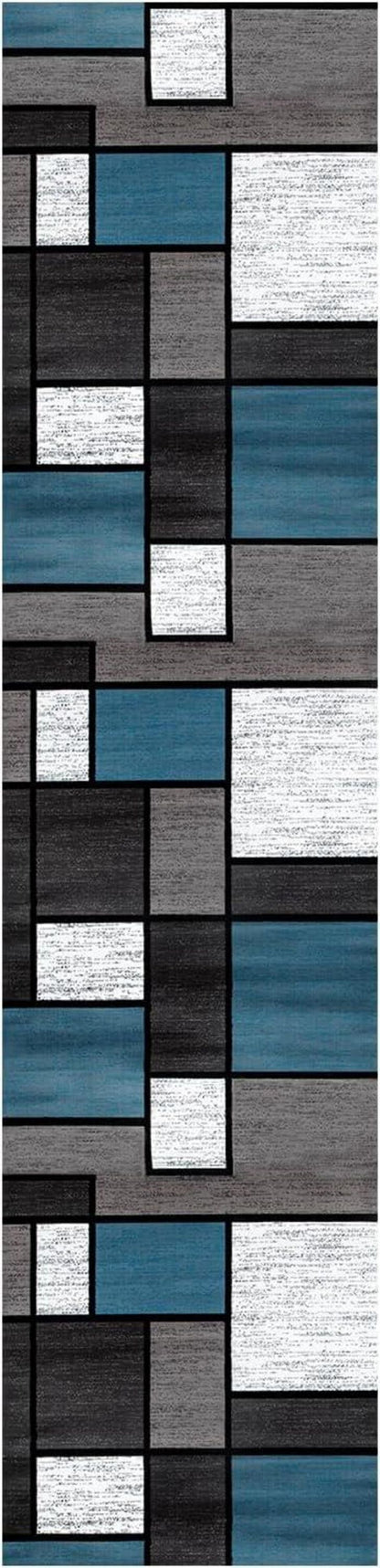 Modernes Blau Kariert Teppichläufer Flur 60x250cm rutschfest