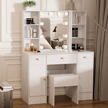 Schminktisch mit Beleuchtung, Spiegel, Hocker, 3 Schubladen