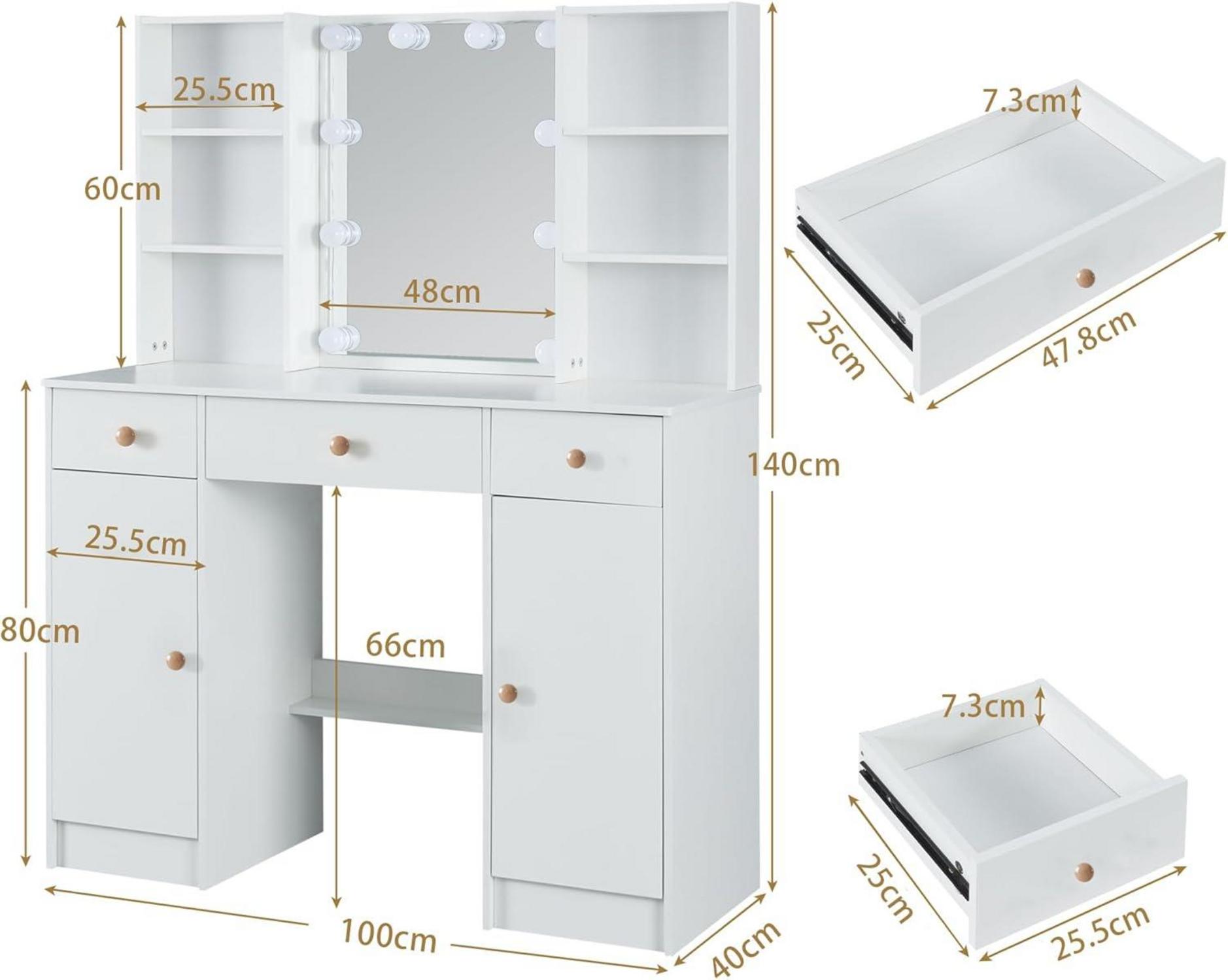Schminktisch mit Beleuchtung, Spiegel und Hocker, 100x40x140cm