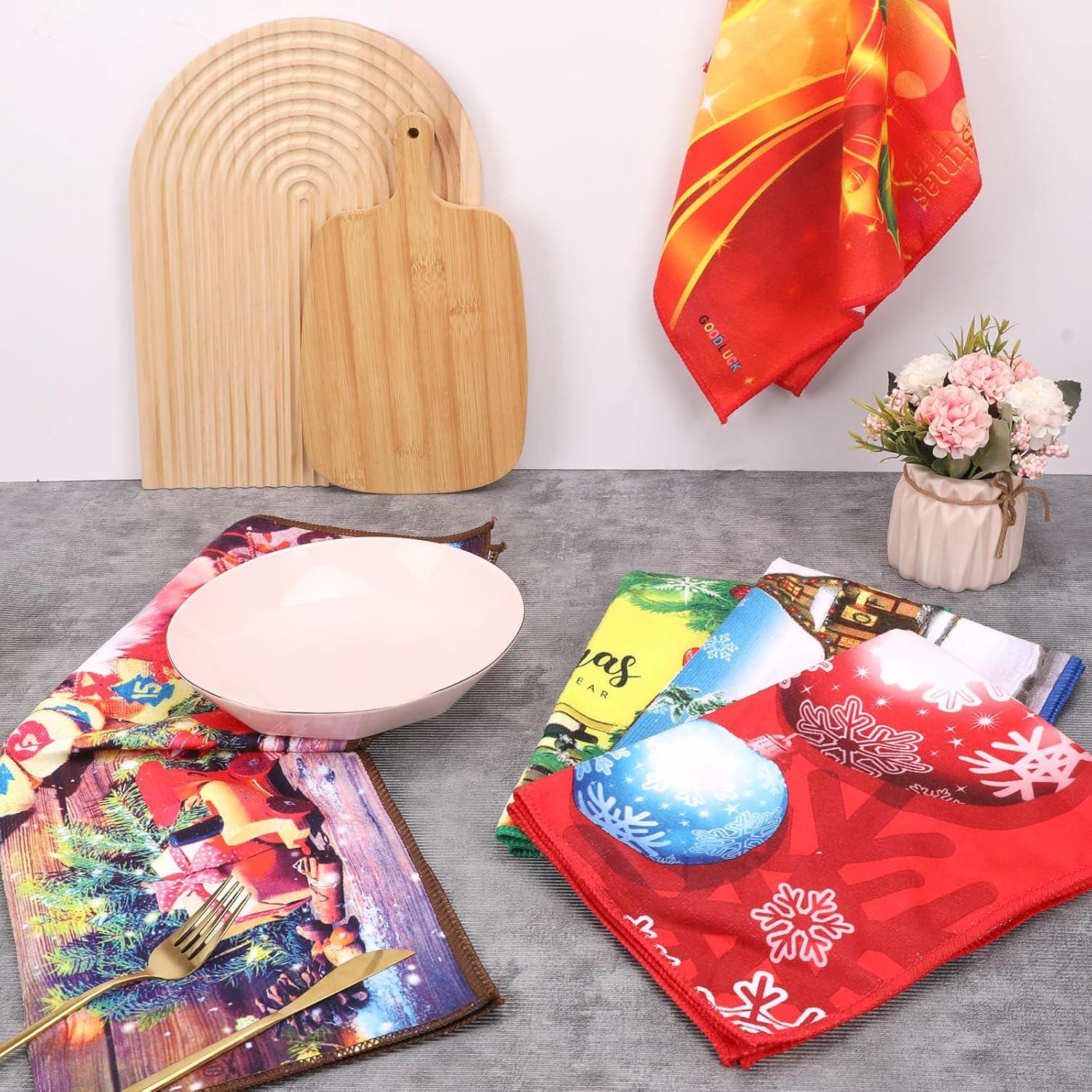 Weihnachtsdeko Geschirrtücher-5er Set Mikrofaser Handtuch Bar