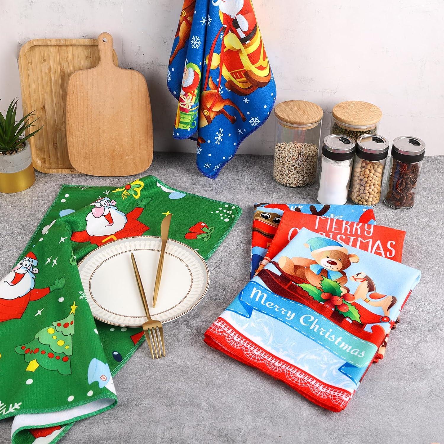5er Weihnachtsdeko Geschirrtücher Mikrofaser Küchentücher