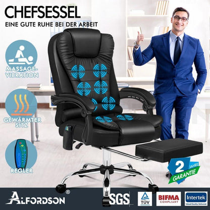 ALFORDSON Bürostuhl Schwarz Earl mit Massagefunktion und Lendenwirbelstütze