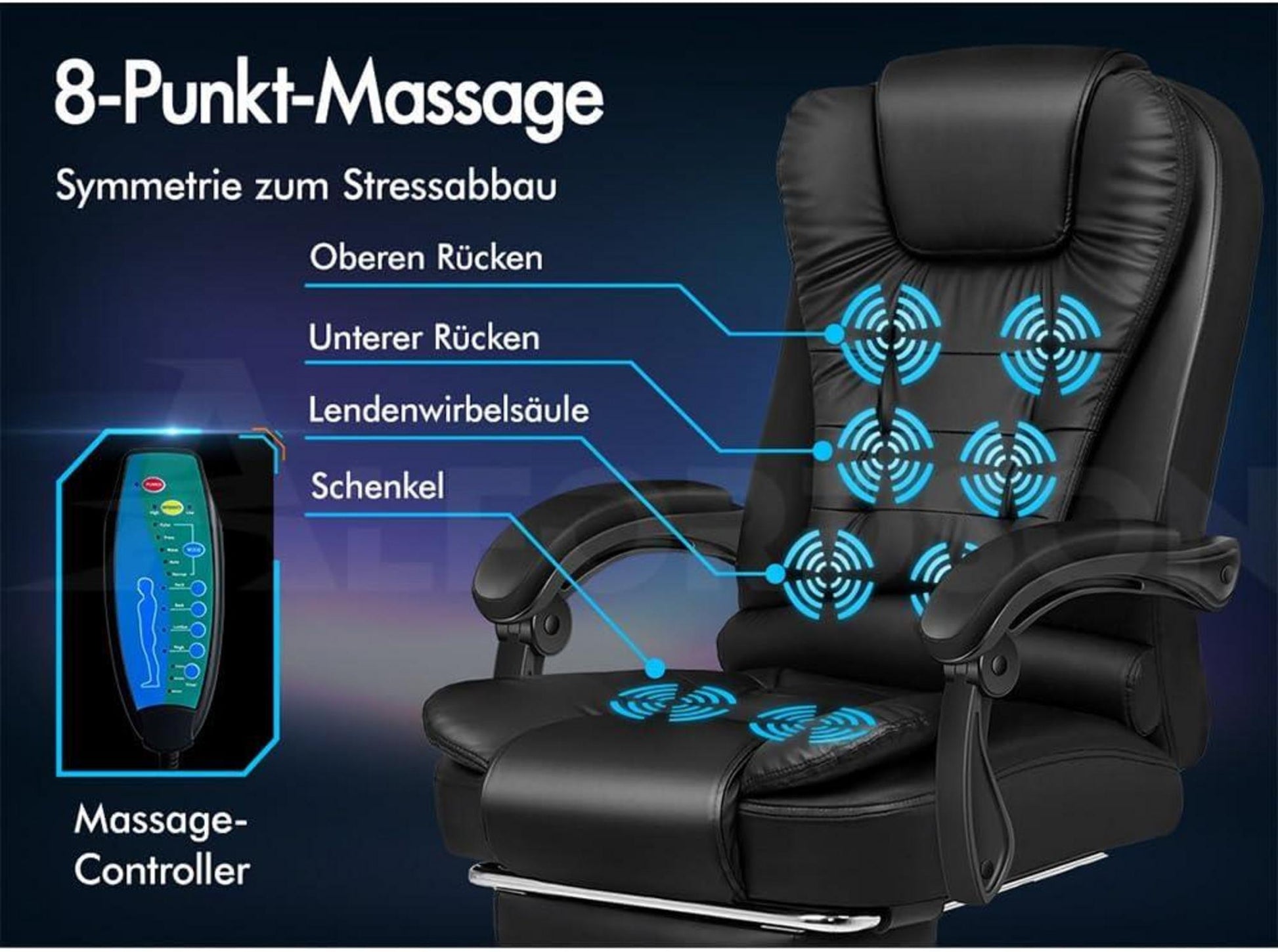 Bürostuhl Massagefunktion ergonomisches Design große Sitzpolsterung
