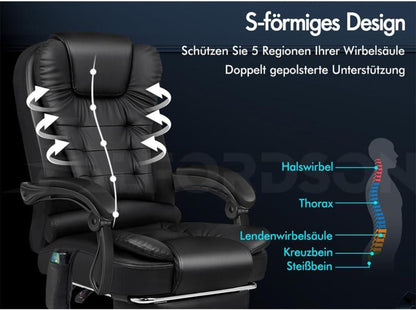 Bürostuhl mit Massagefunktion und ergonomischem Design, Schwarz