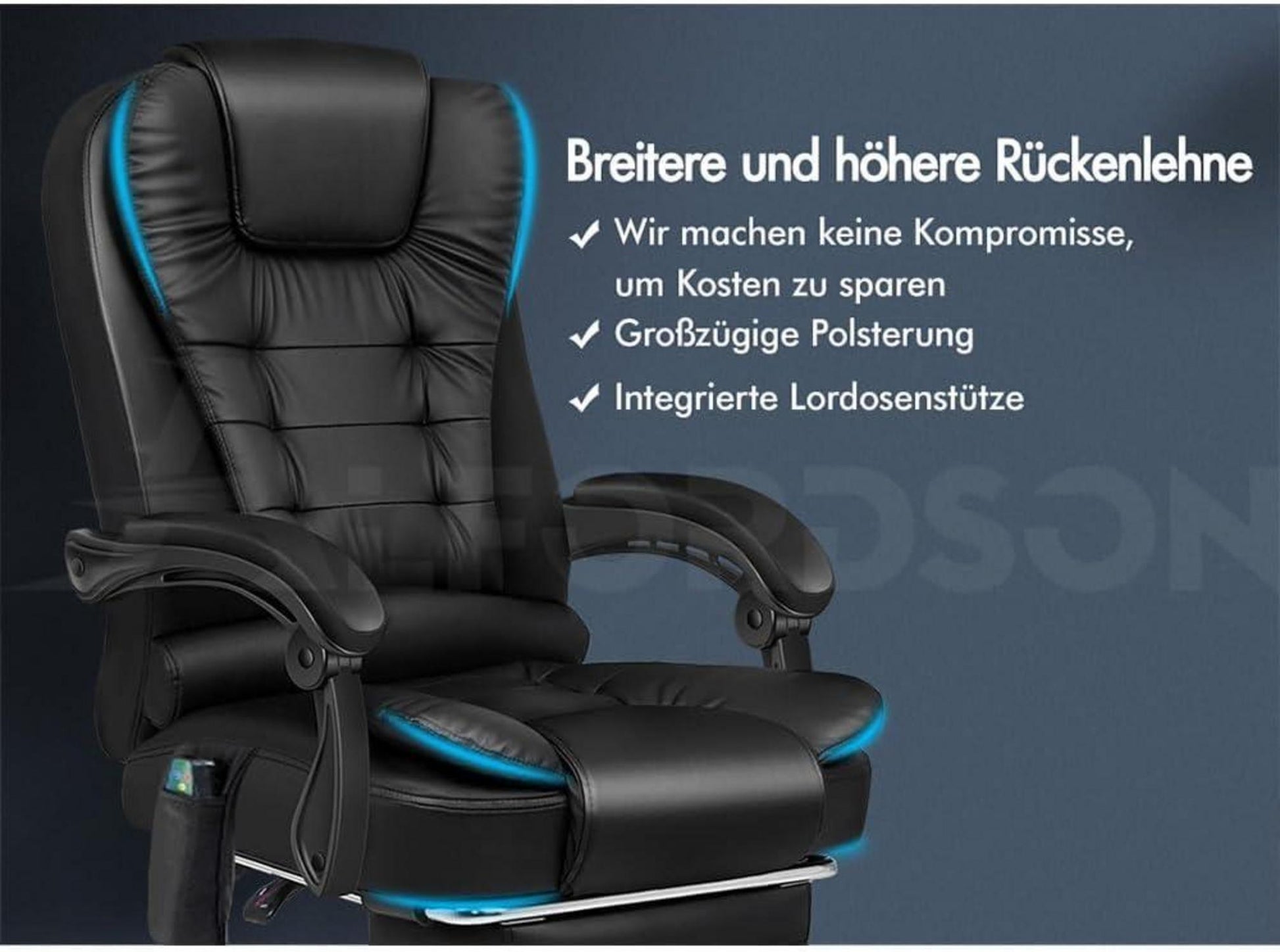 Bürostuhl Massagefunktion ergonomisches Design große Sitzpolsterung