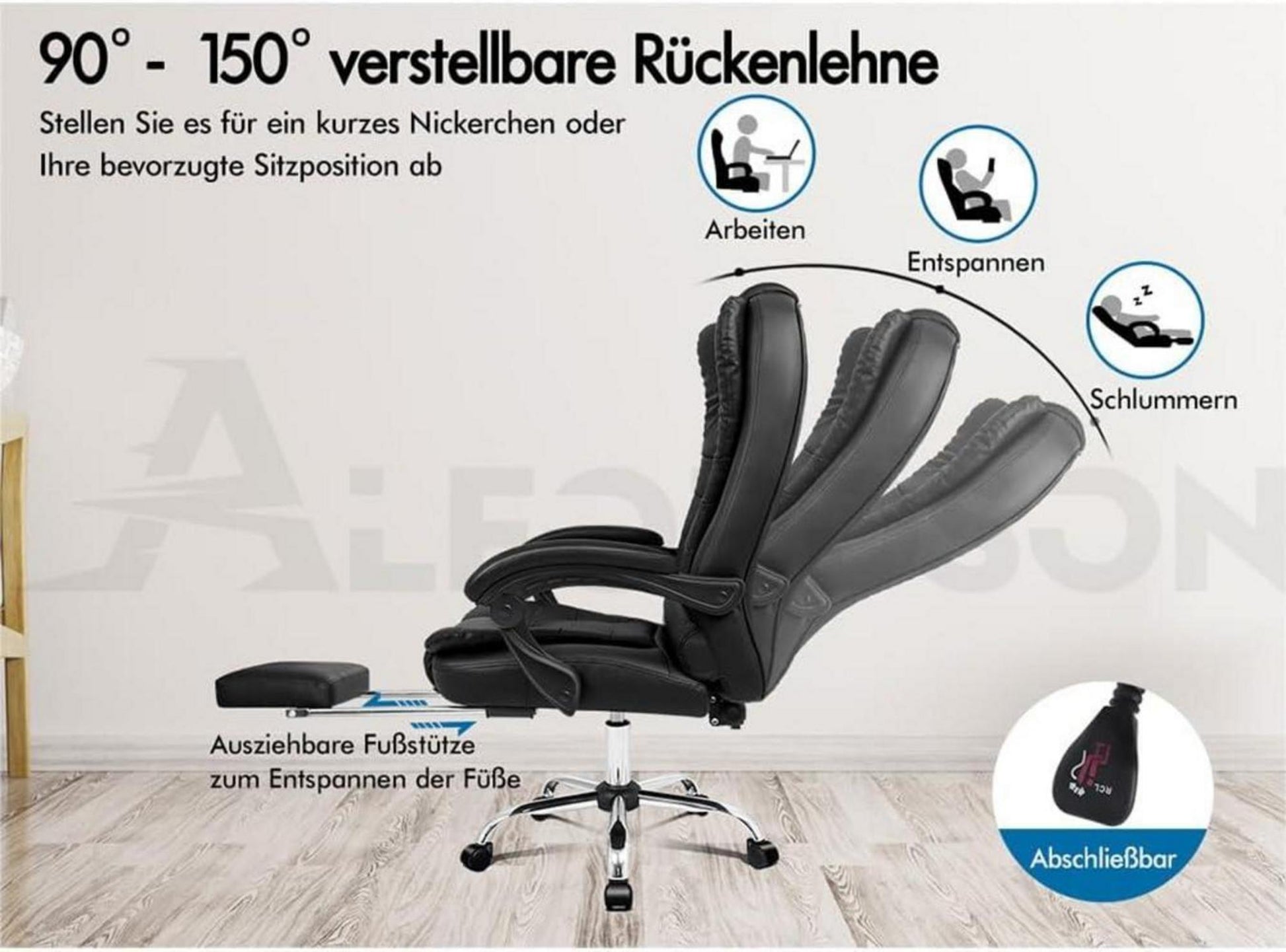 ALFORDSON Bürostuhl Schwarz Earl mit Massagefunktion und Lendenwirbelstütze