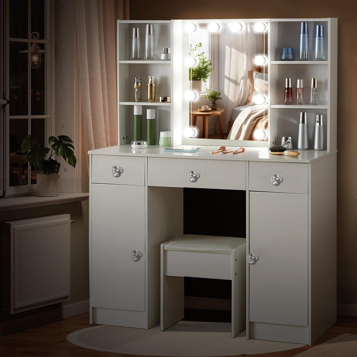 Schminktisch LED-Beleuchtung Helligkeit 3 Schubladen Schlafzimmer