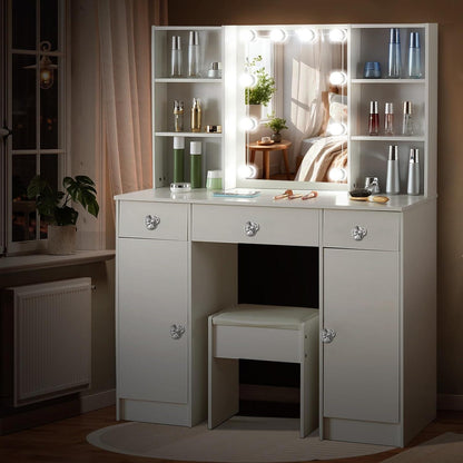 Schminktisch LED-Beleuchtung Helligkeit 3 Schubladen Schlafzimmer