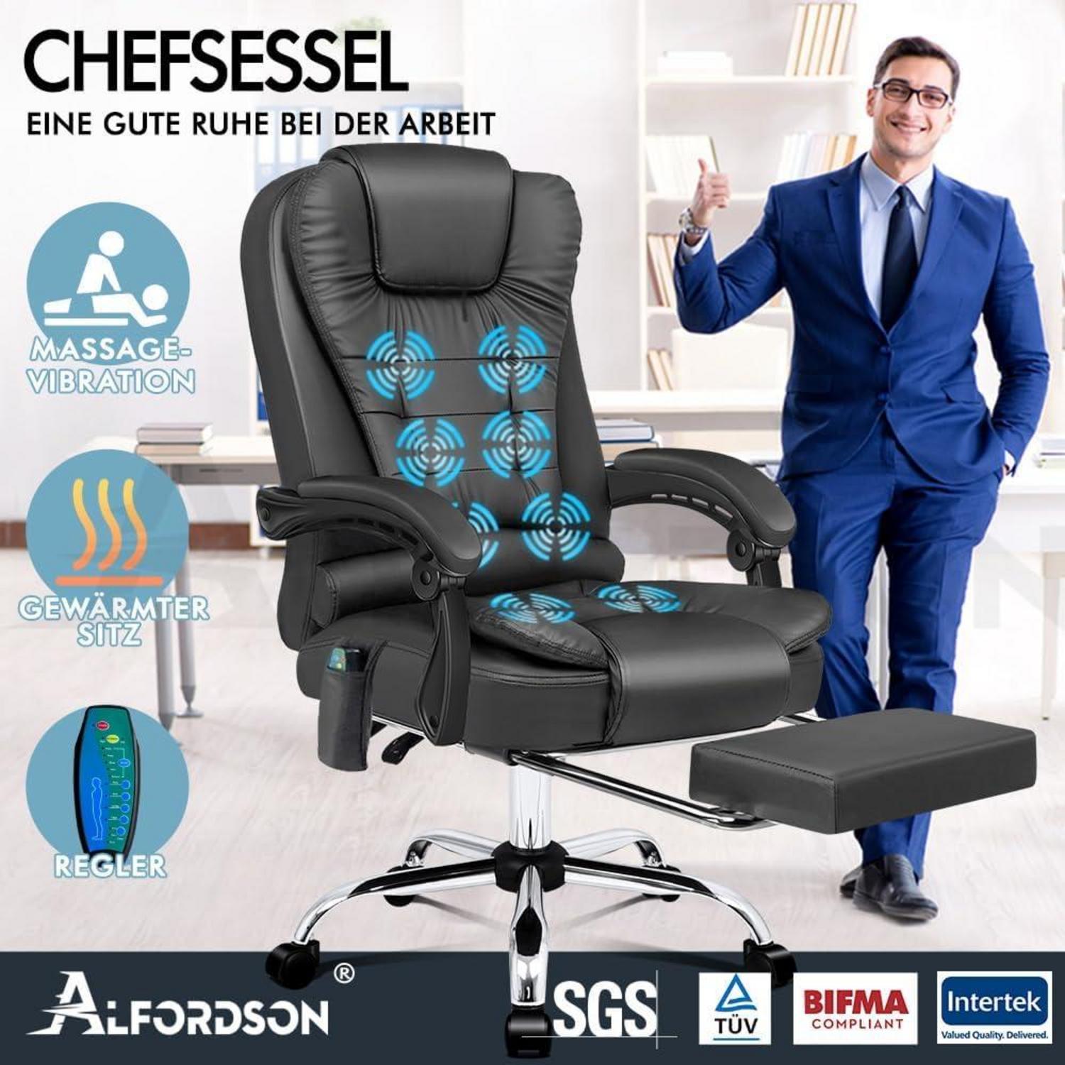 ALFORDSON Bürostuhl mit Massagefunktion, ergonomisches Design, Lendenwirbelstütze, Rollen, Grey Earl Serie