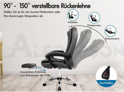ALFORDSON Bürostuhl mit Massagefunktion, ergonomisches Design, Lendenwirbelstütze, Rollen, Grey Earl Serie