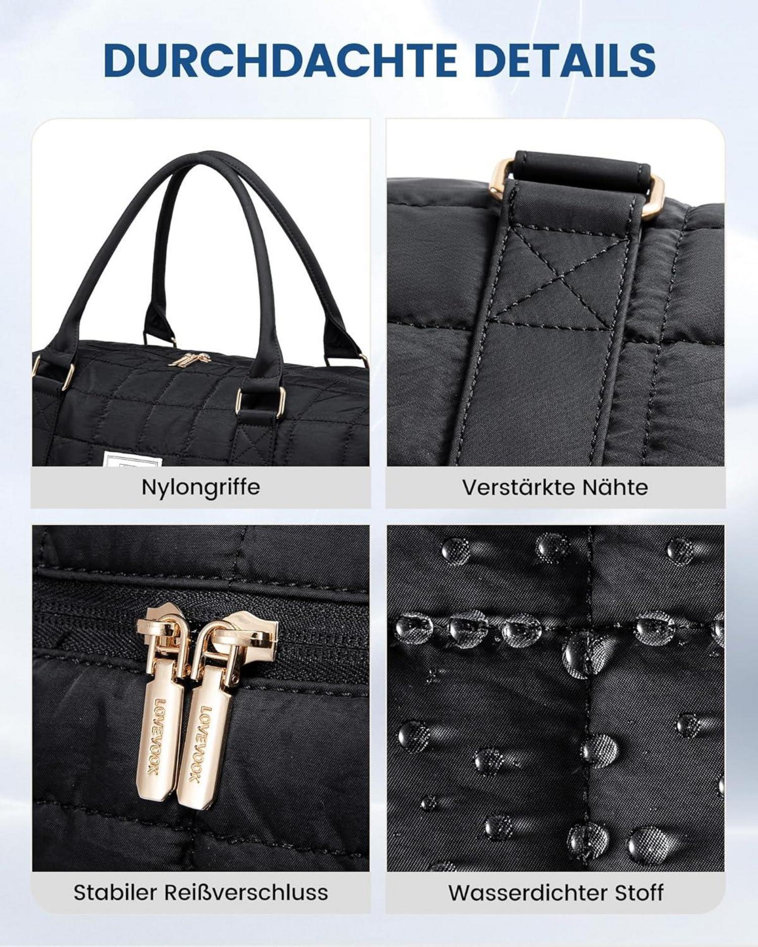 Reisetasche Damen Weekender Handgepäck Schwarz mit Schuhfach & Nassfach