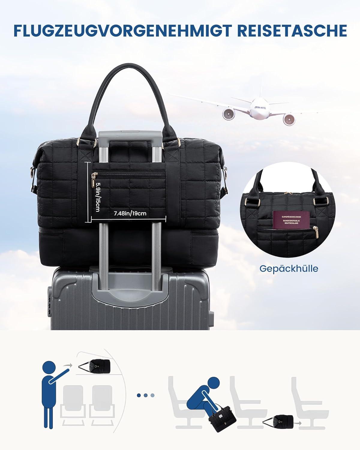 LOVEVOOK Weekender Reisetasche Damen mit Schuhfach & Nassfach, Schwarz