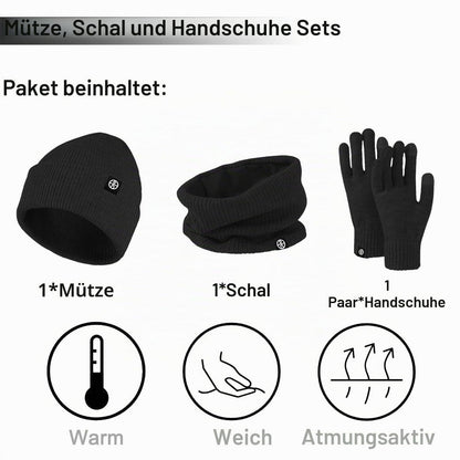 3-teiliges Winterset: Mütze, Schal & Touchscreen-Handschuhe