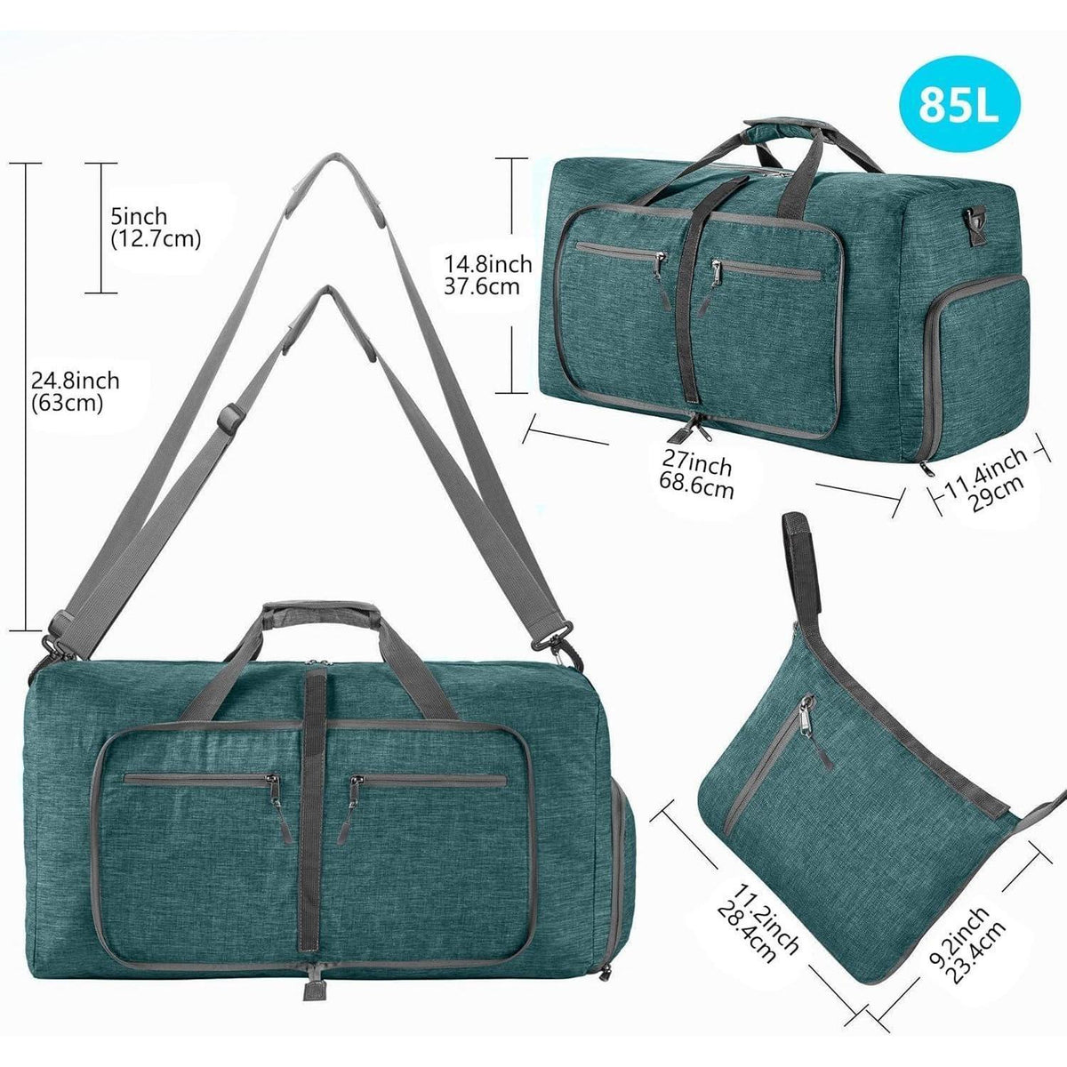 Reisetasche 85L mit Schuhfach, Grün, Wasserfest