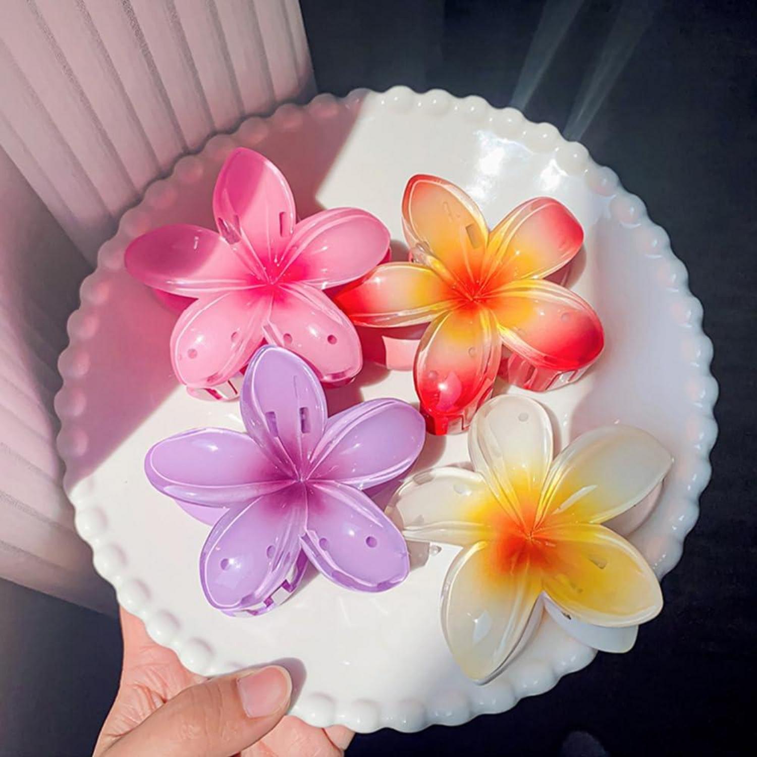 4 Blumen Haarklammern für Dickes Dünnes Haar, Acryl Haarspangen