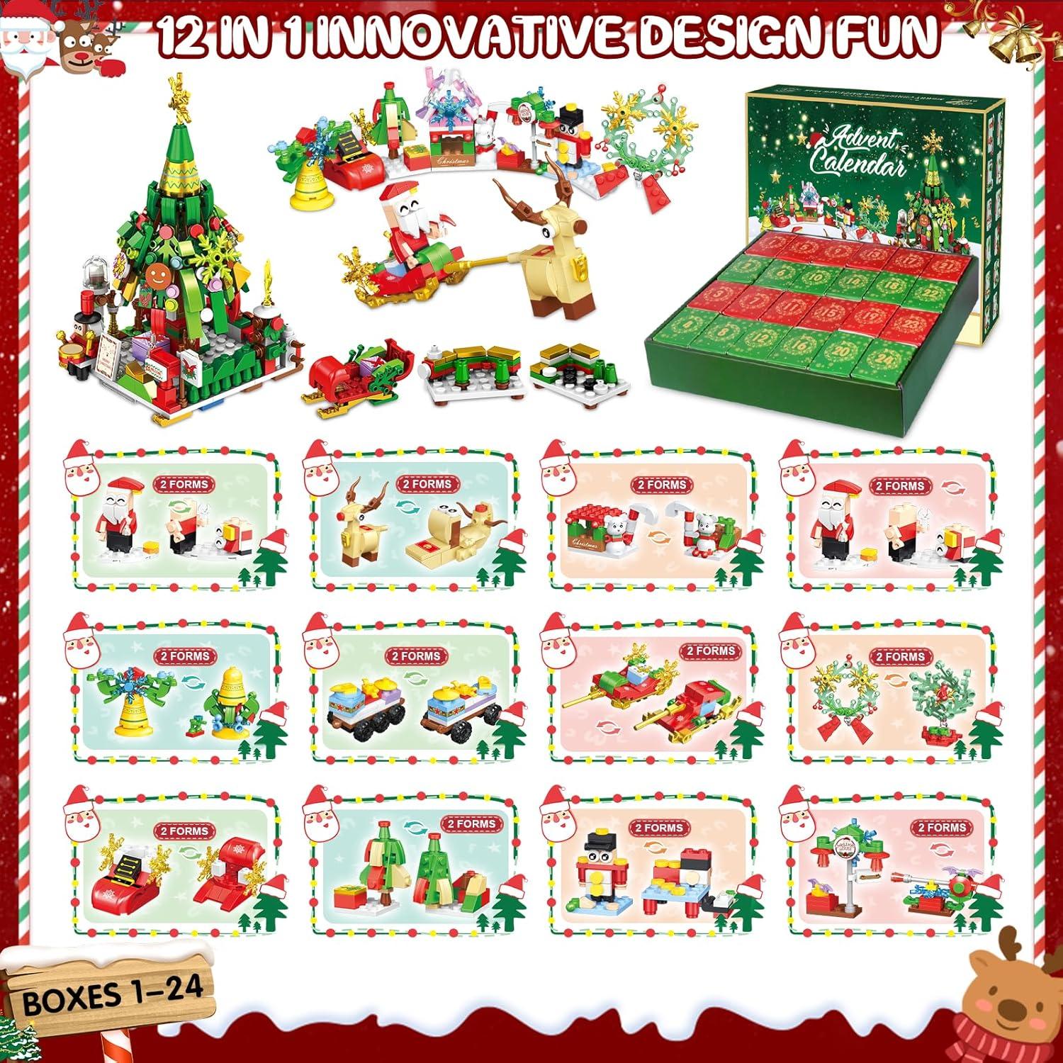 Adventskalender 2024 Weihnachts-Bausatz 24 Bausteine Blocks Kinder Jungen