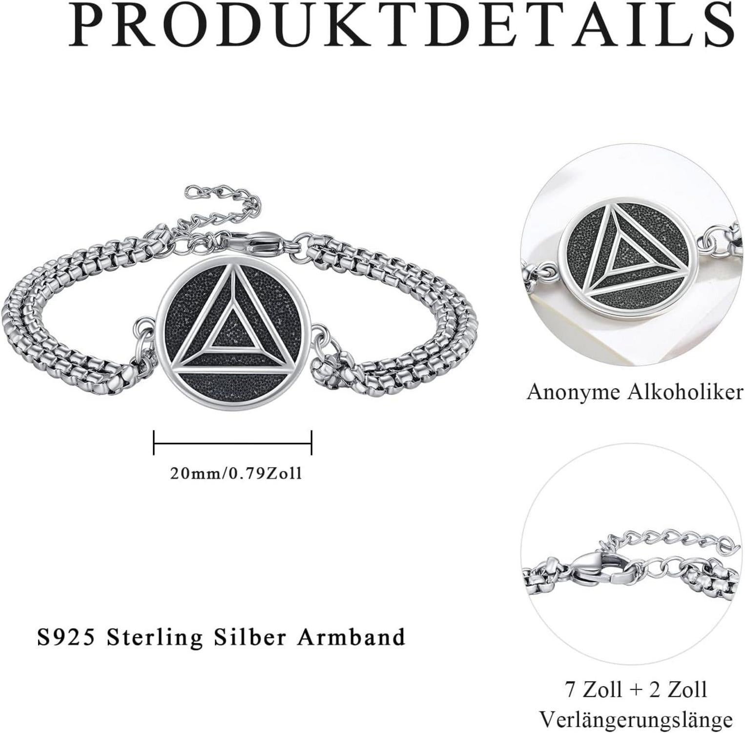 Anonyme Alkoholiker Armband 925 Silber AA Symbol Nüchternheit Männer